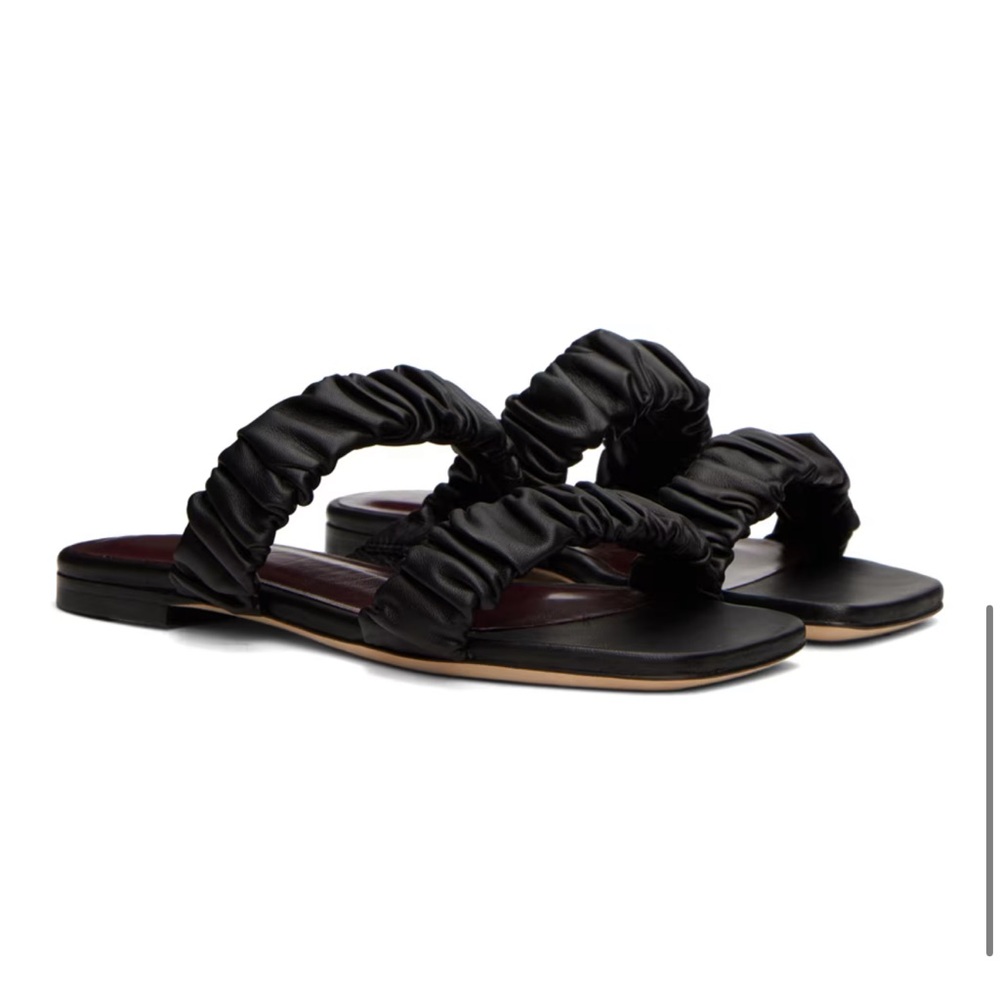 Staud Maya Ruched Leather Slides Black